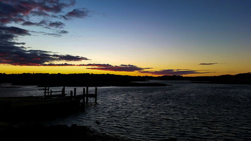 Scenic view of lake against sky at sunset