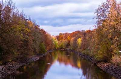 Scenic view of lake against sky during autumn