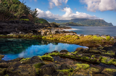 Long exposure of the calm waters of queen's bath, a rock pool off princeville on north of kauai