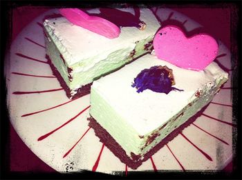 High angle view of chocolate cake on table