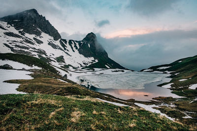 Scenic view of snowcapped mountains against sky