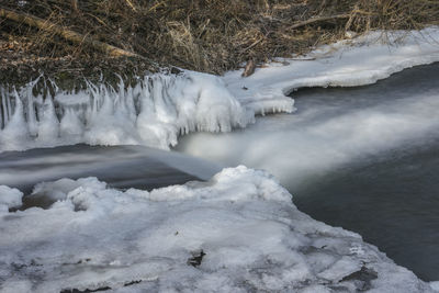 Frozen water in winter