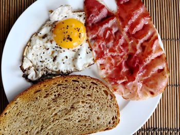 High angle view of breakfast served in plate