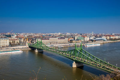 Liberty bridge or freedom bridge over the danube river in budapest