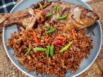 High angle view of food in plate