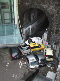 High angle view of street amidst buildings in city