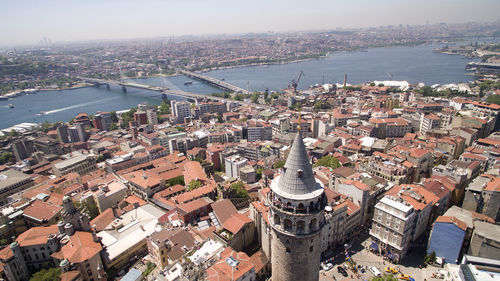 High angle view of cityscape against sky