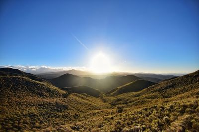 Scenic view of mountains against clear sky