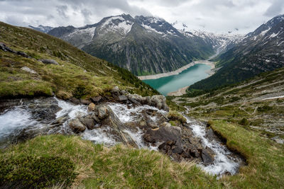 Schlegeis stausee lake view. zillertal, austria, europe