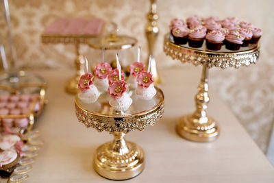 Close-up of cake served on table