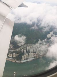 Aerial view of airplane wing