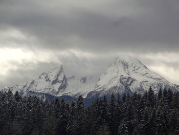 View of the bavarian mountain peak watzmann in winter