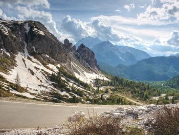 View from car within climbing to parking place bellow tre cime di lavaredo, italy.