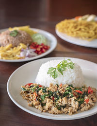 Close-up of salad served on table