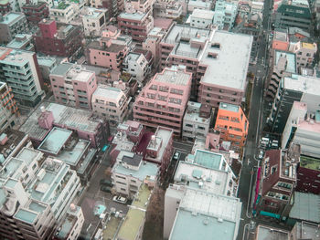 High angle view of buildings in city