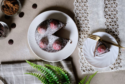 High angle view of dessert in bowl on table