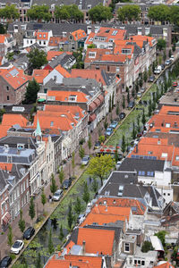 High angle view of houses in city