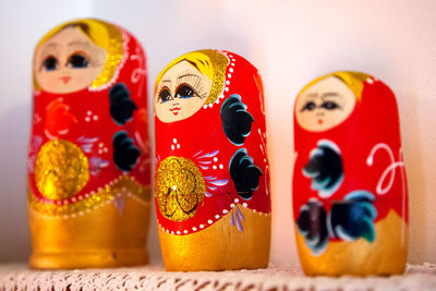 Close-up of matryoshka dolls on table