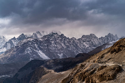 Scenic view of snowcapped mountains against sky