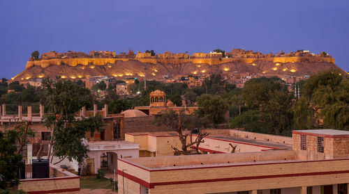 High angle view of townscape against clear sky