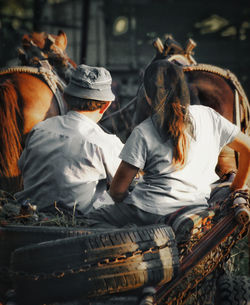 Rear view of people sitting outdoors