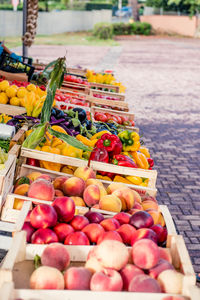 Close-up of fruits and vegetables for sale at market