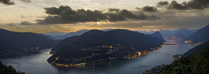 Scenic view of mountains against sky during sunset