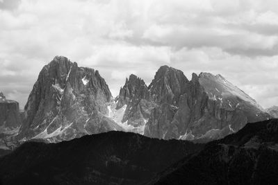 Scenic view of mountains against cloudy sky