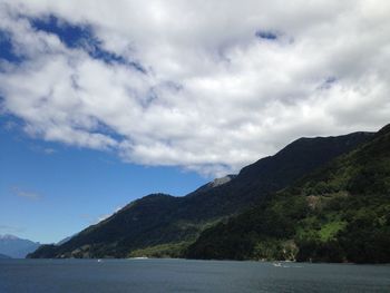 Scenic view of mountains against cloudy sky