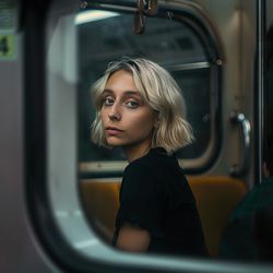 Side view of young woman in car