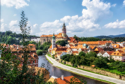 Panoramic view of buildings and city against sky