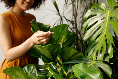 Midsection of woman holding fresh plant