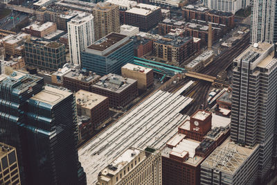 High angle view of buildings in city