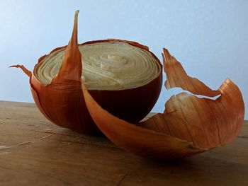 Close-up of bread in bowl on table