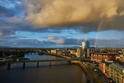 View of bridge over river against cloudy sky
