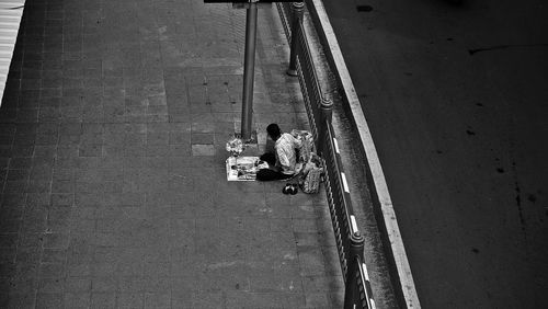 High angle view of a roadside vendor