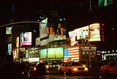 View of illuminated city at night