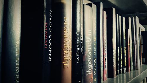 Close-up of books on shelf