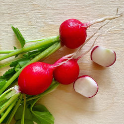 High angle view of strawberries on table