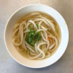 High angle view of soup in bowl