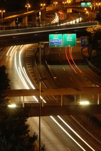 Light trails on road at night