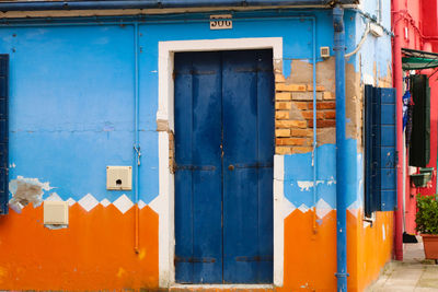 Closed door of building