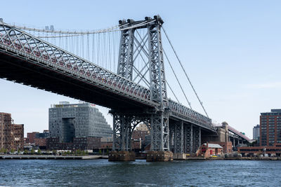 Low angle view of bridge over river in city