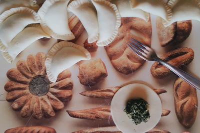 Close-up high angle view of pastries