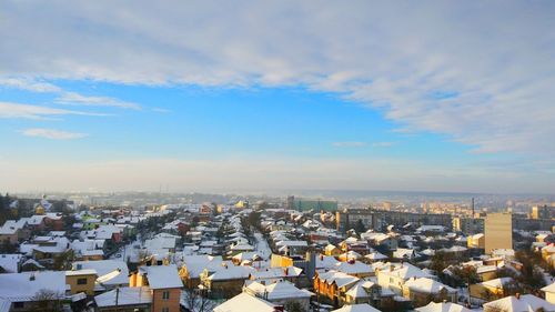 High angle view of city against sky