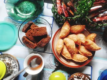 High angle view of food on table