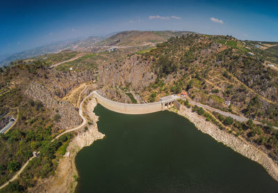 High angle view of dam in lamego, barragem de varosa