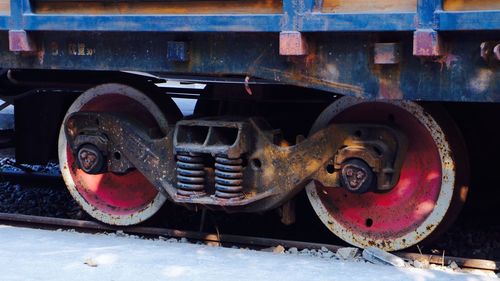 Close-up of abandoned train on railroad track