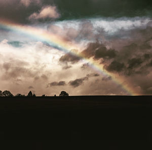 Scenic view of rainbow against sky during sunset