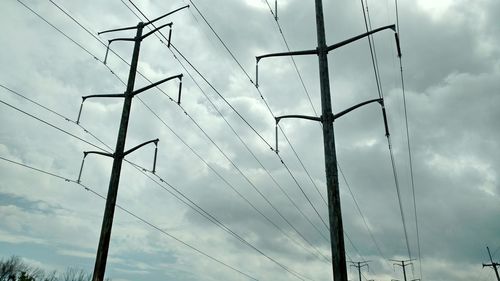 Low angle view of electricity pylon against sky